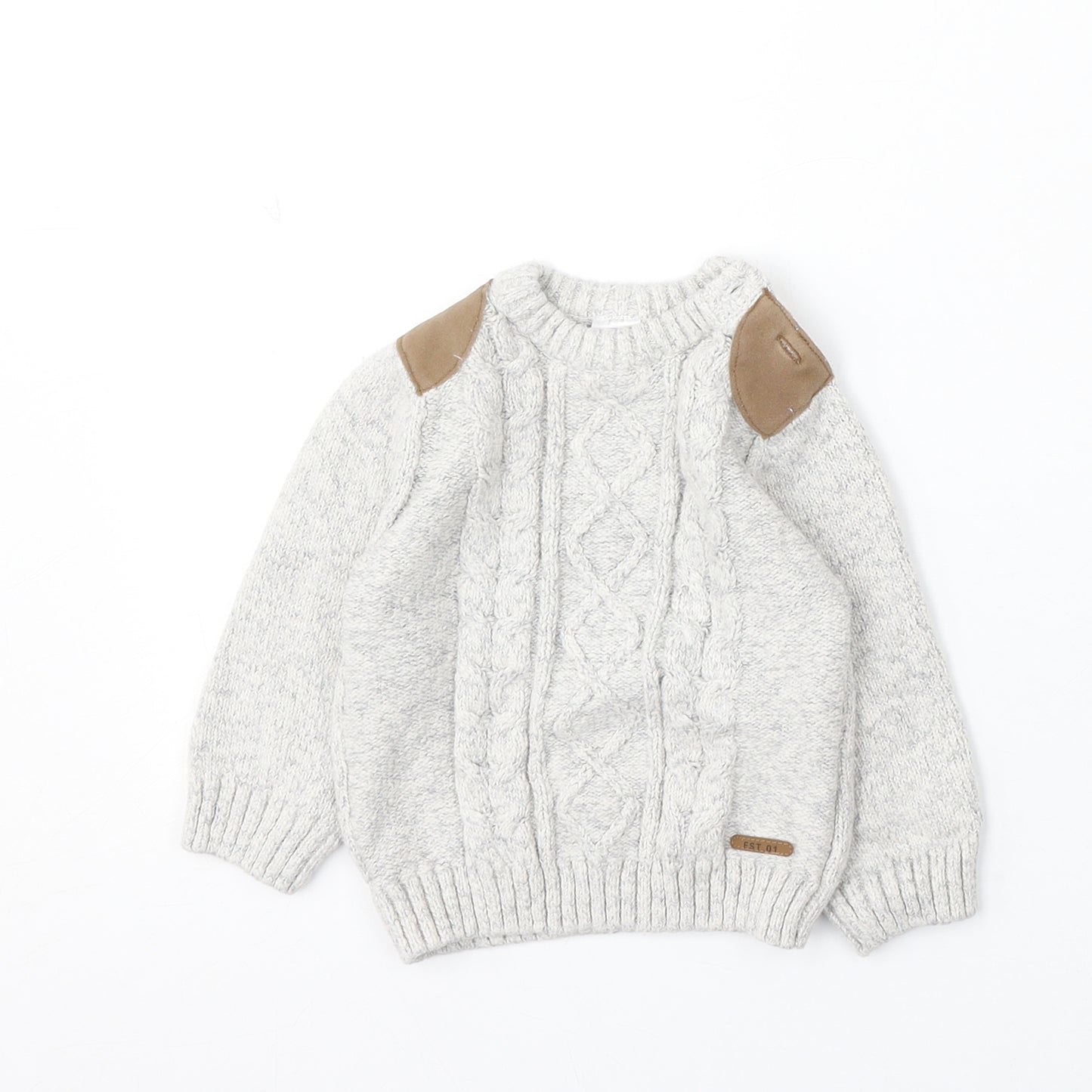 F&F Boys Grey Acrylic Pullover Jumper Size 12-18 Months Button