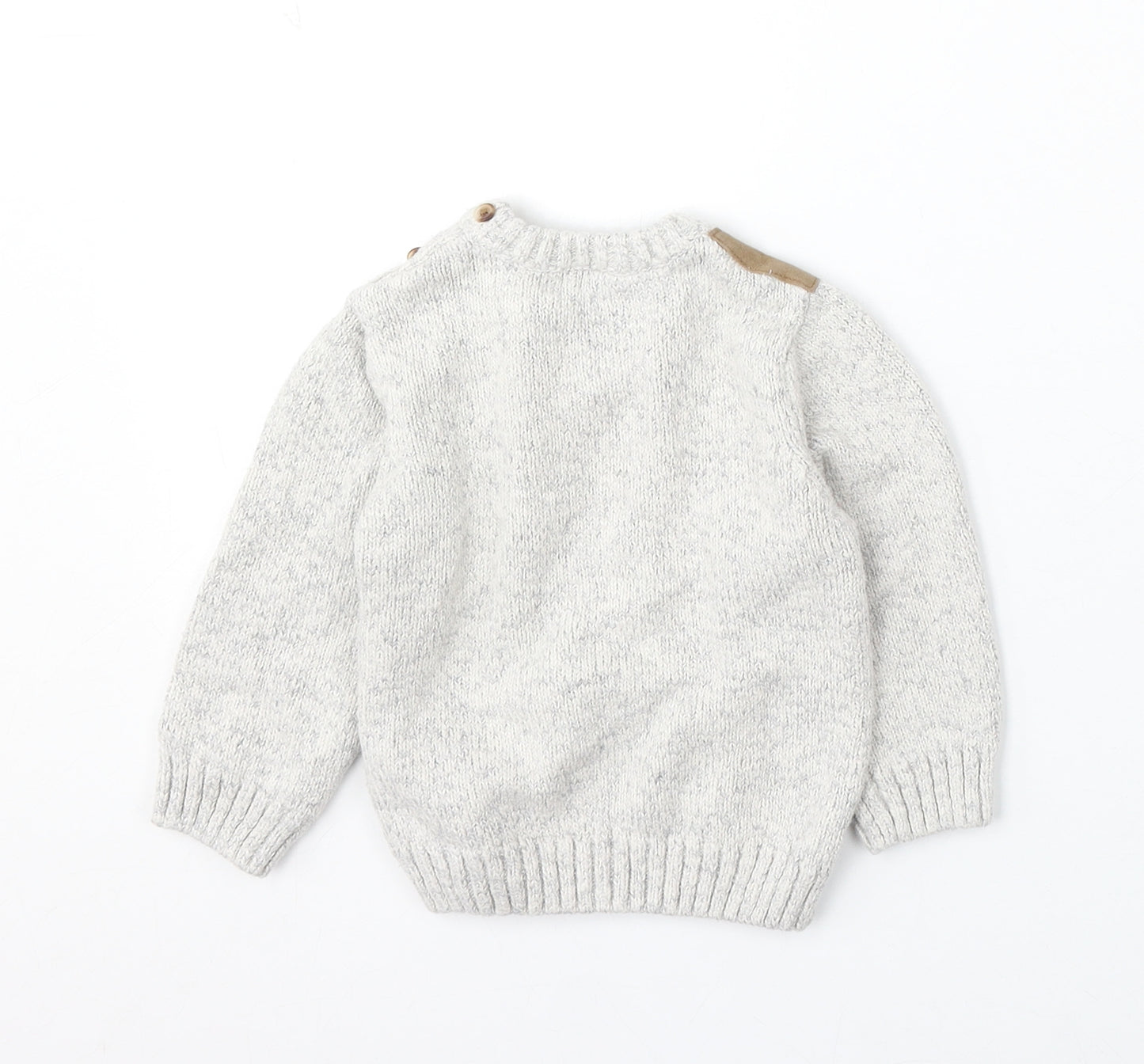 F&F Boys Grey Acrylic Pullover Jumper Size 12-18 Months Button