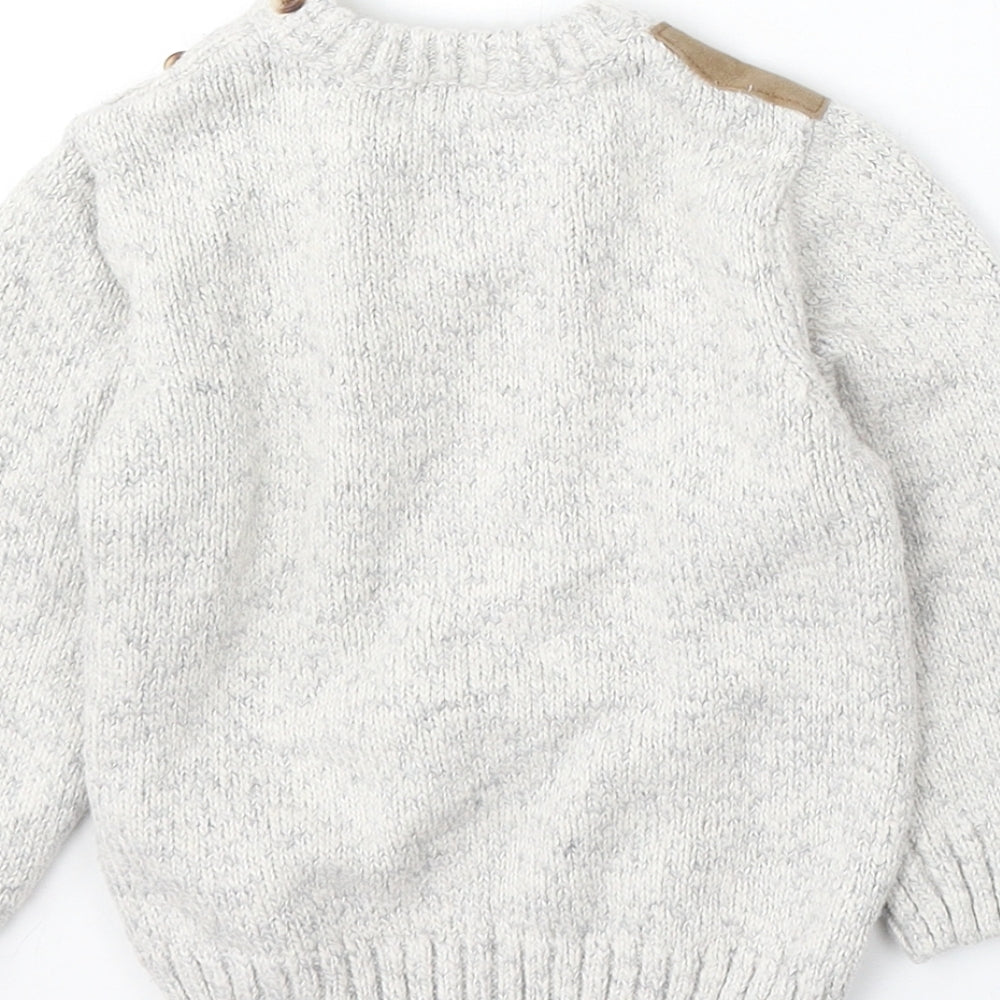 F&F Boys Grey Acrylic Pullover Jumper Size 12-18 Months Button