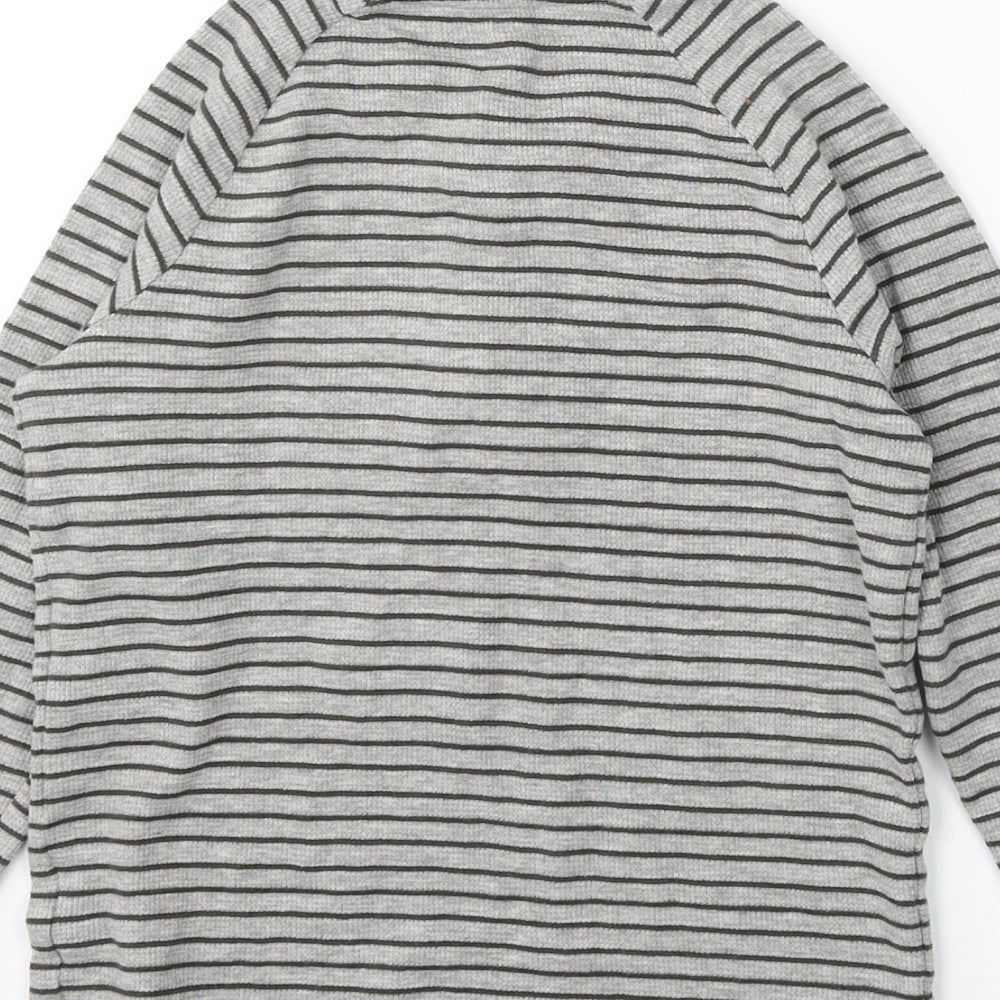 TU Boys Grey Round Neck Striped Cotton Pullover Jumper Size 4-5 Years Button
