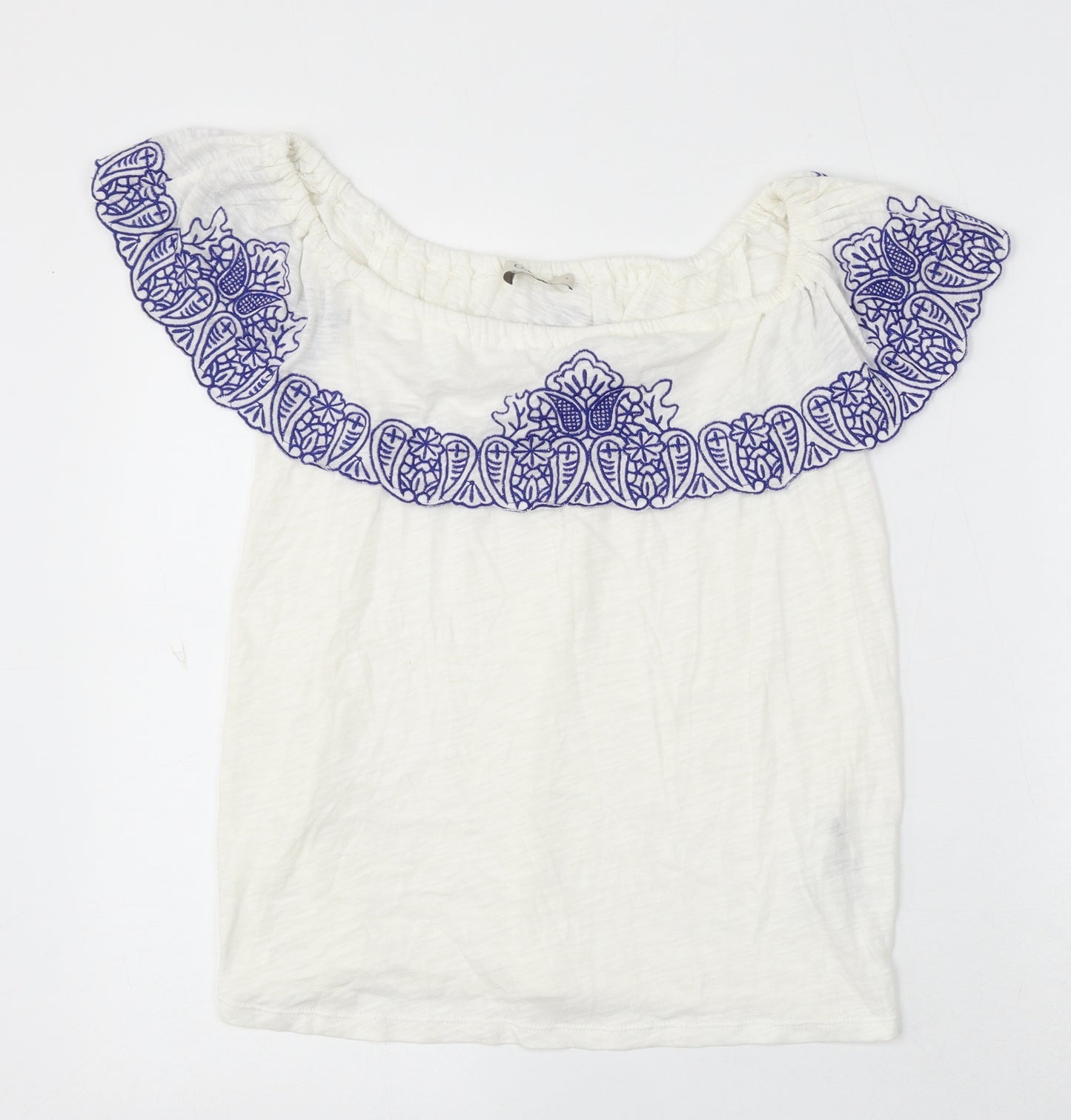 Oasis Womens Ivory Cotton Basic Blouse Size S Off the Shoulder