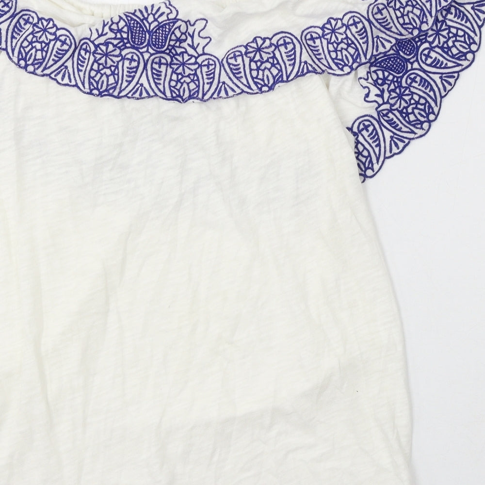 Oasis Womens Ivory Cotton Basic Blouse Size S Off the Shoulder