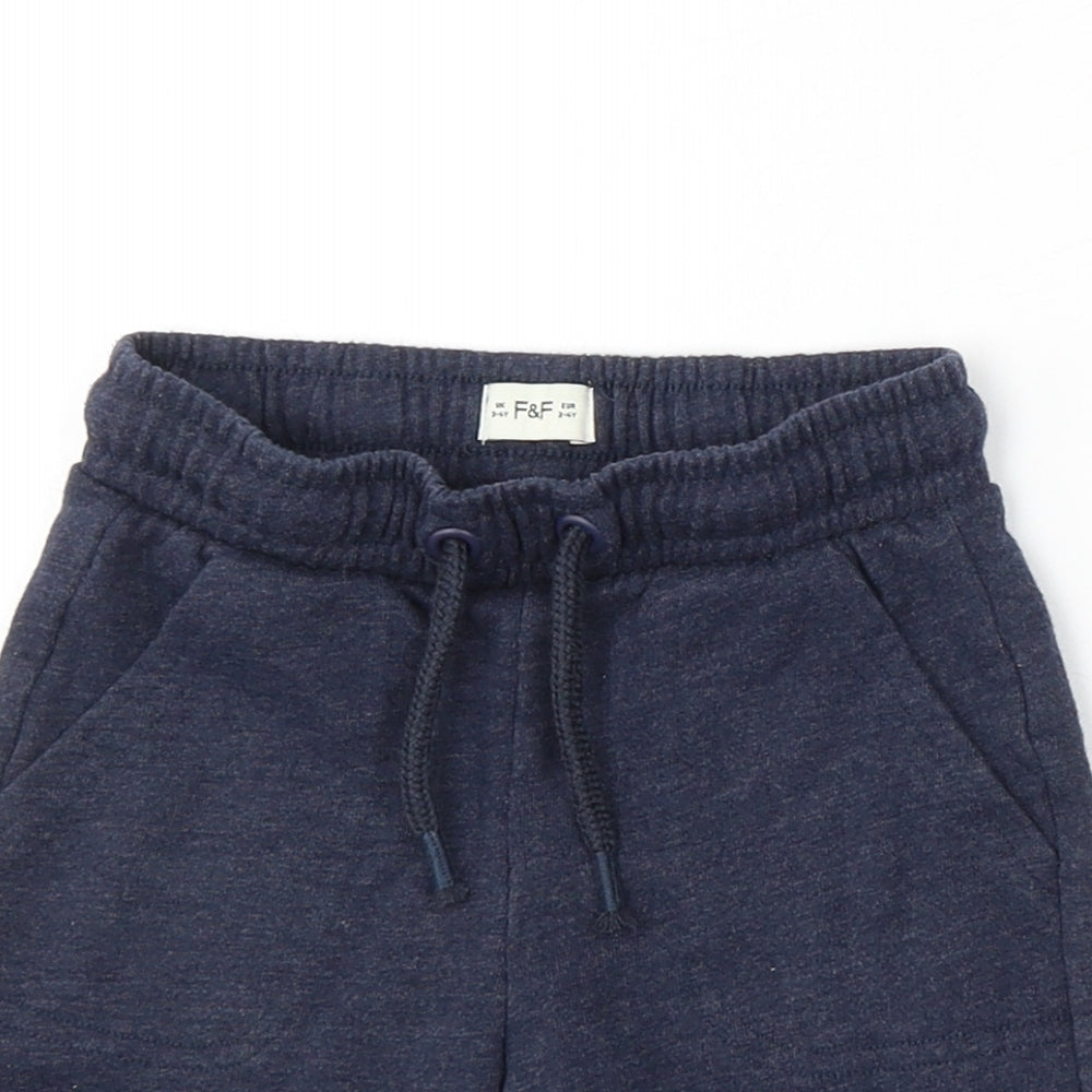 F&F Boys Blue Cotton Sweat Shorts Size 3-4 Years Regular Drawstring - Lightning Bolt