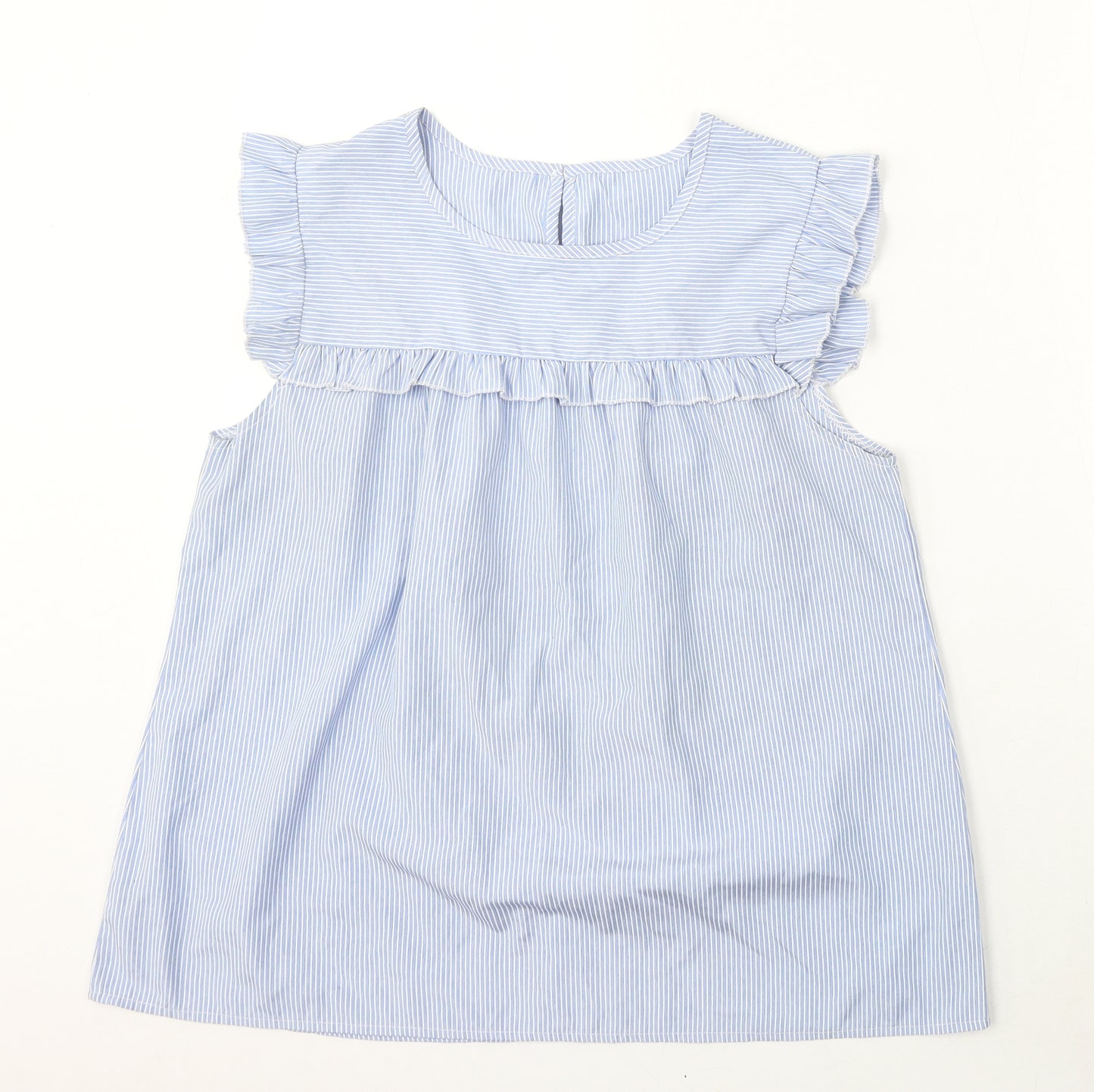 SheIn Womens Blue Striped Polyester Basic Blouse Size L Round Neck