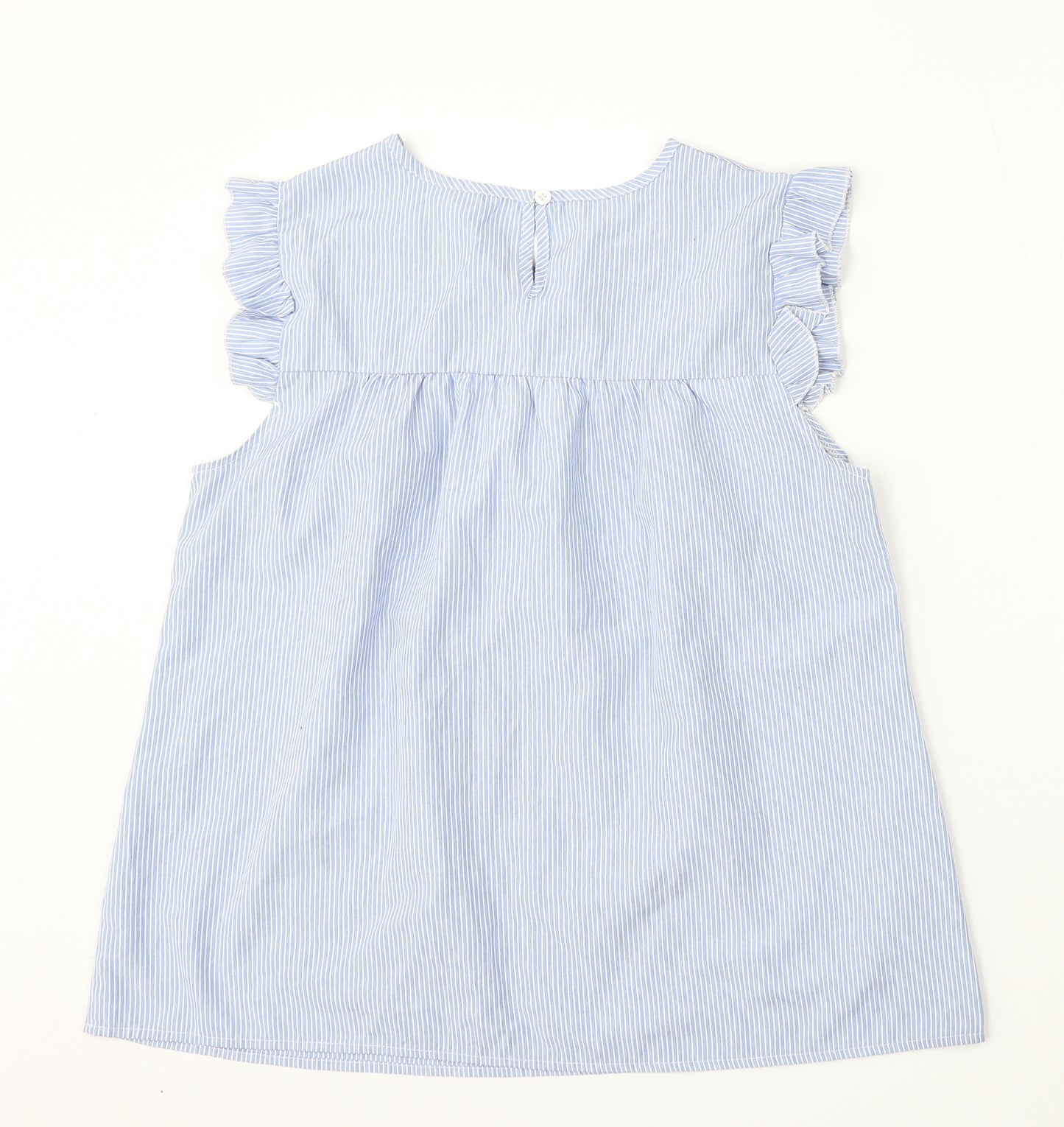 SheIn Womens Blue Striped Polyester Basic Blouse Size L Round Neck