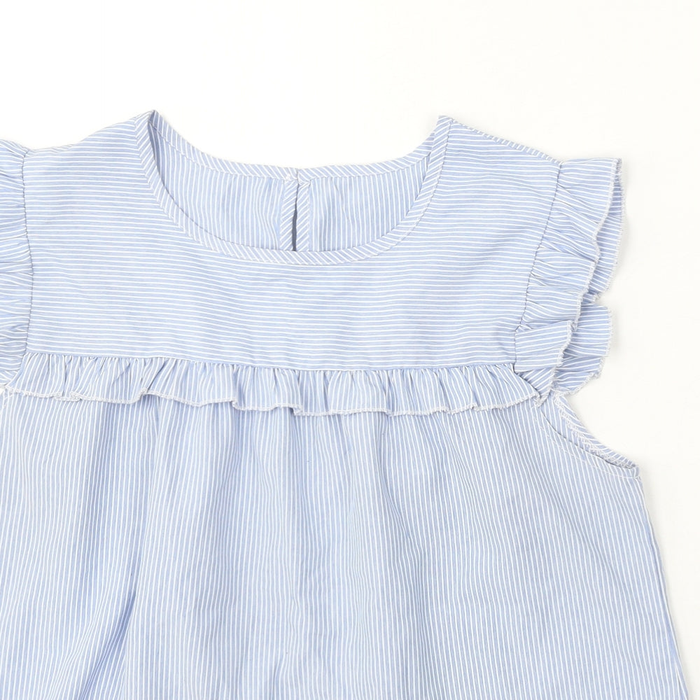 SheIn Womens Blue Striped Polyester Basic Blouse Size L Round Neck