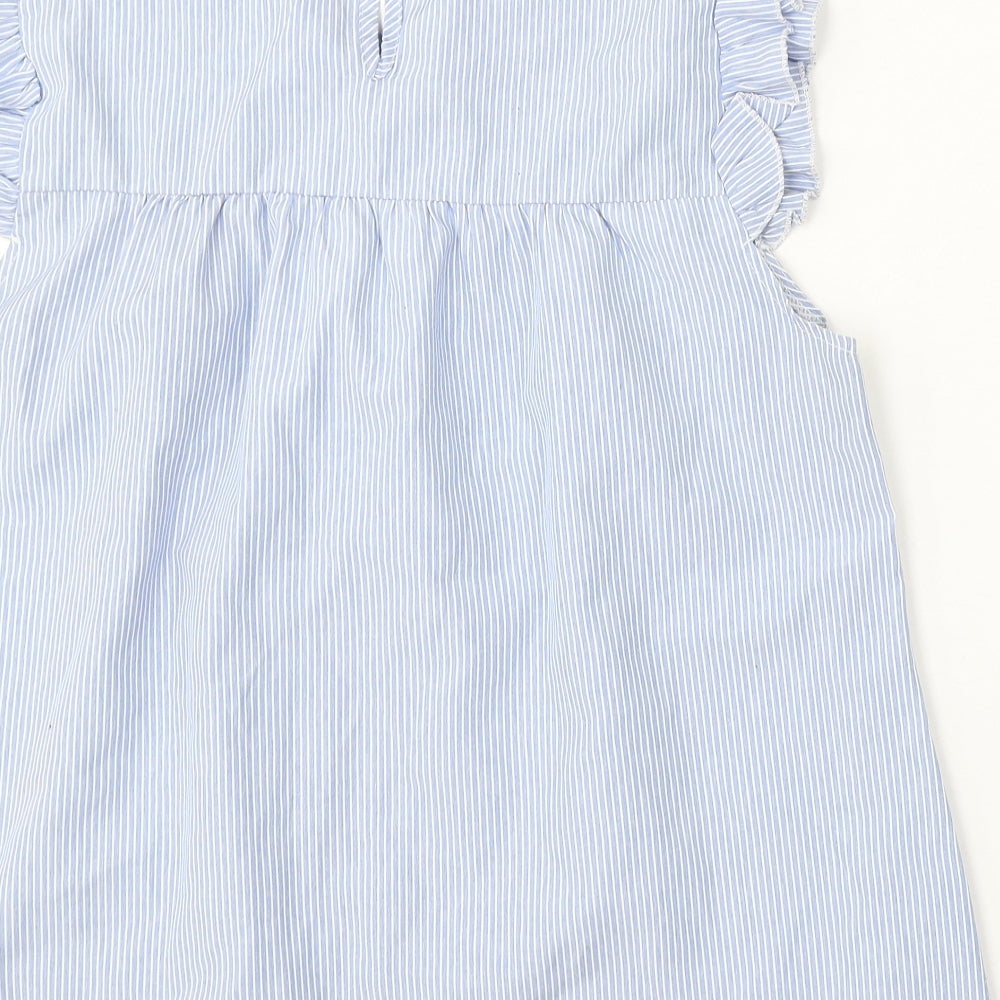 SheIn Womens Blue Striped Polyester Basic Blouse Size L Round Neck