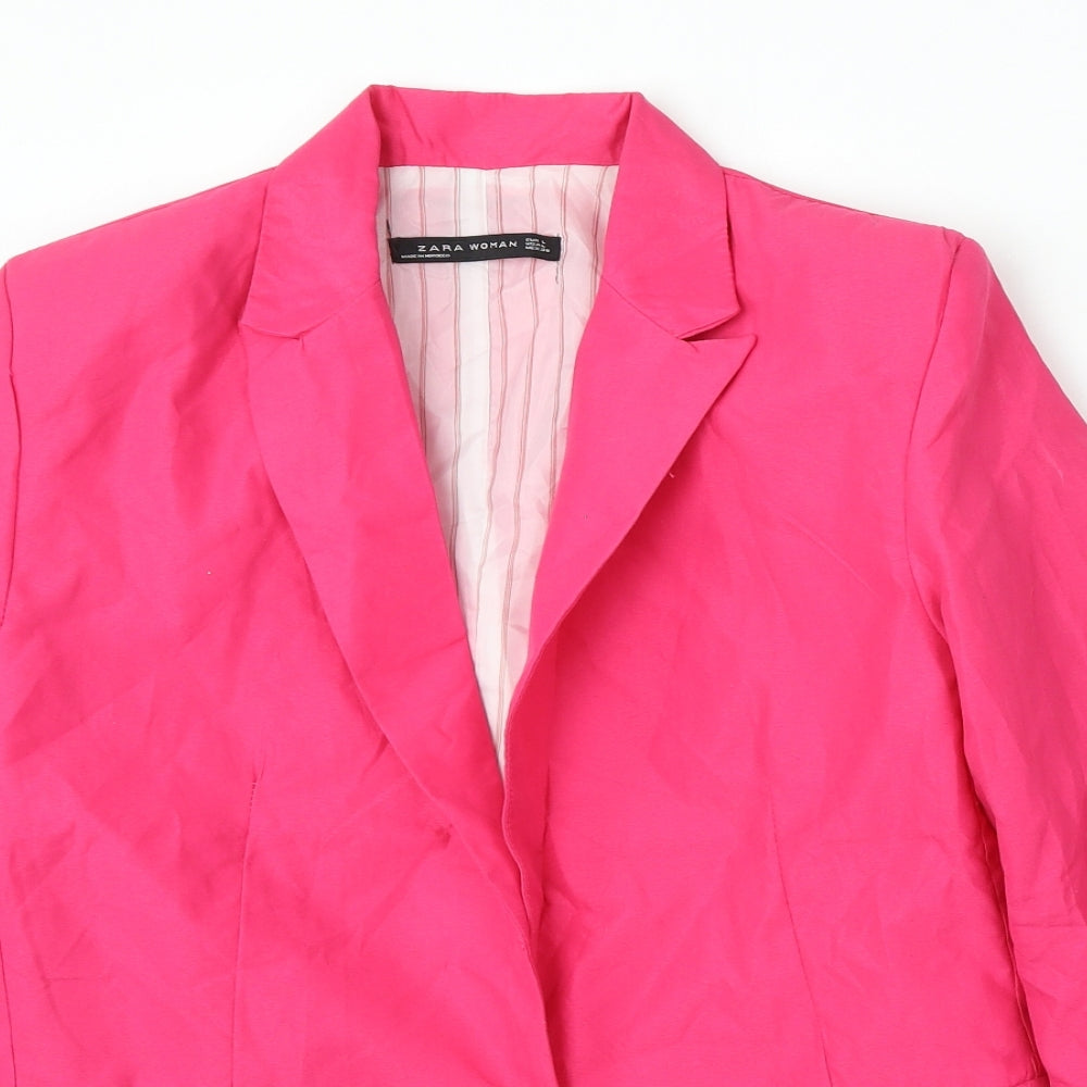 Zara Womens Pink Polyester Jacket Blazer Size L