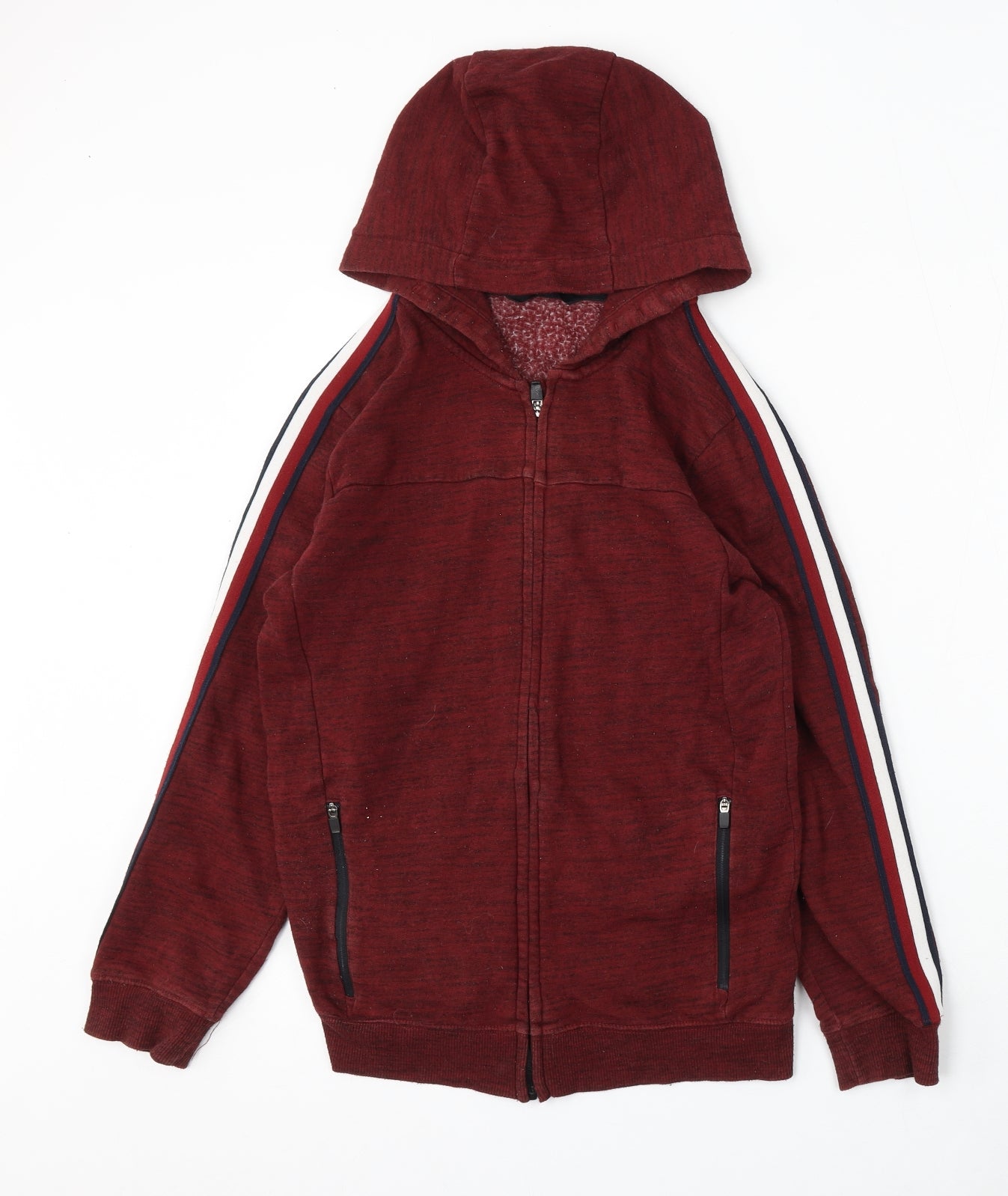 George Boys Red Striped Cotton Full Zip Hoodie Size 12-13 Years Zip