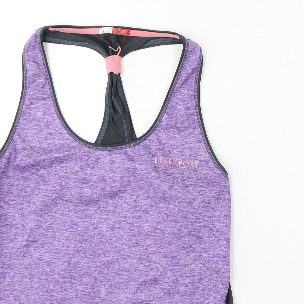 Elle Sport Womens Purple Polyester Basic Tank Size S Round Neck