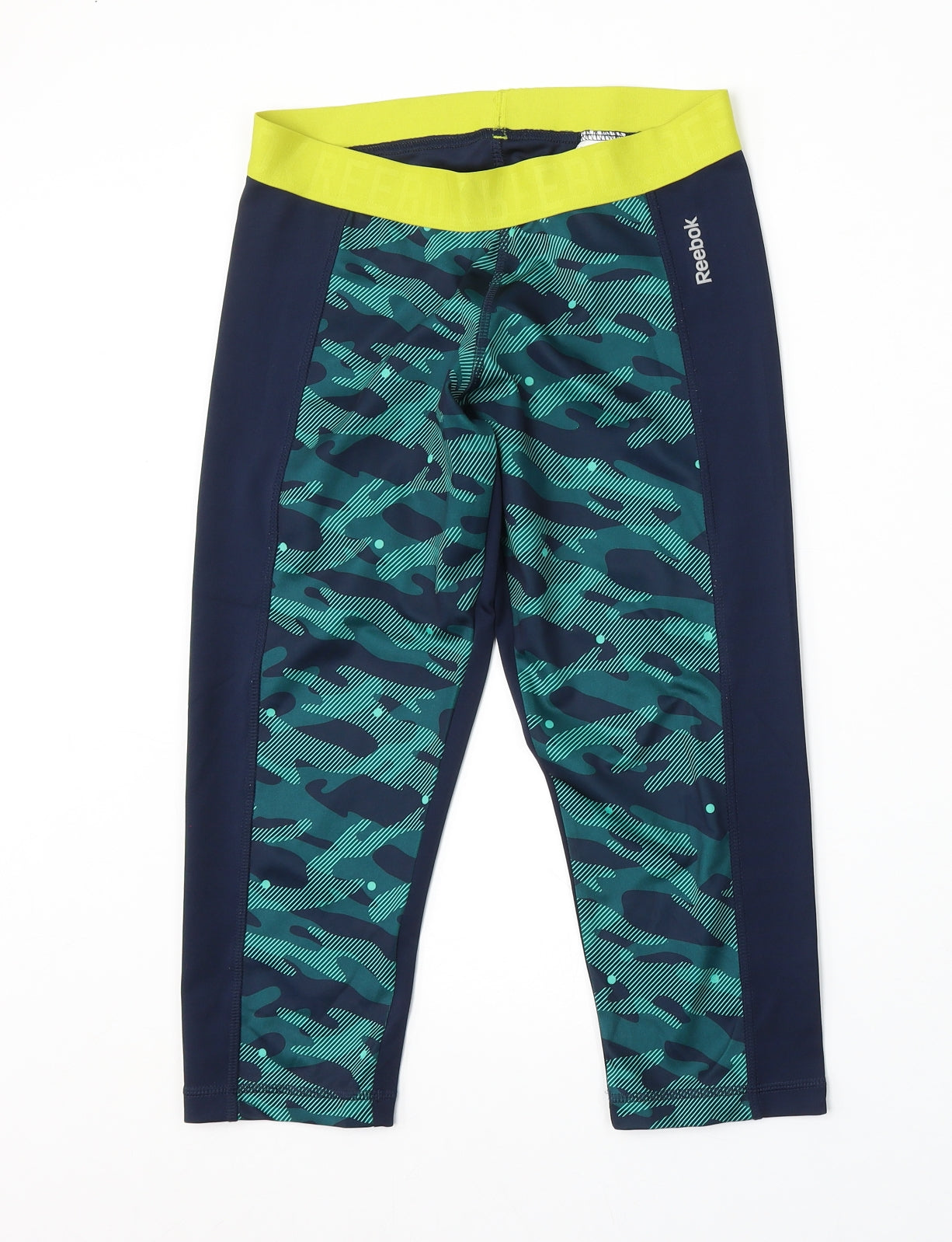 Reebok Womens Blue Camouflage Polyester Cropped Leggings Size S L21 in Regular