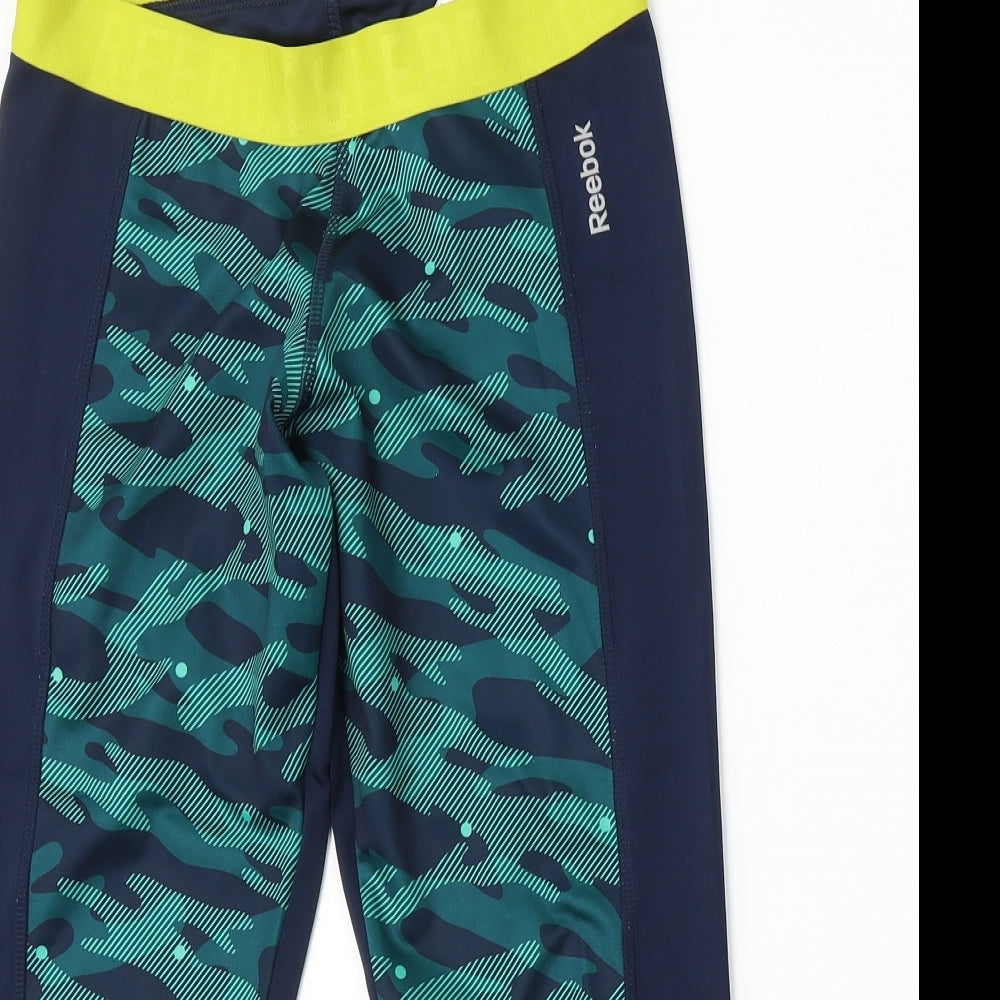 Reebok Womens Blue Camouflage Polyester Cropped Leggings Size S L21 in Regular