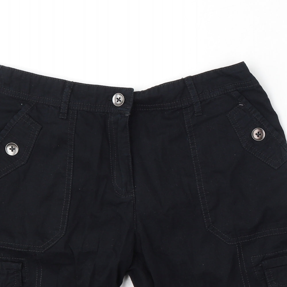 F&F Womens Black Cotton Cargo Shorts Size 10 L9 in Regular Button
