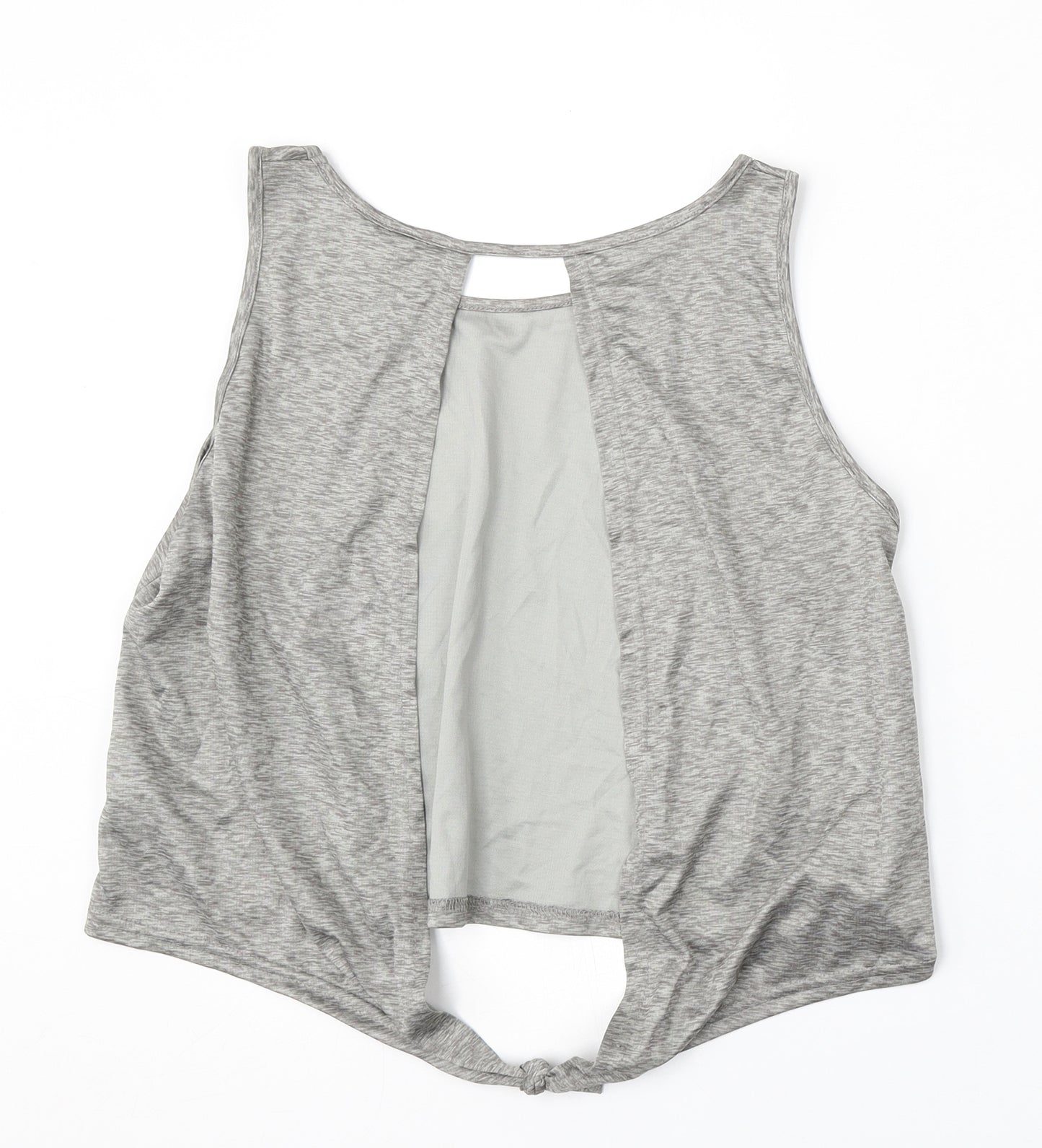 Workout Womens Grey Polyester Basic Tank Size 8 Round Neck