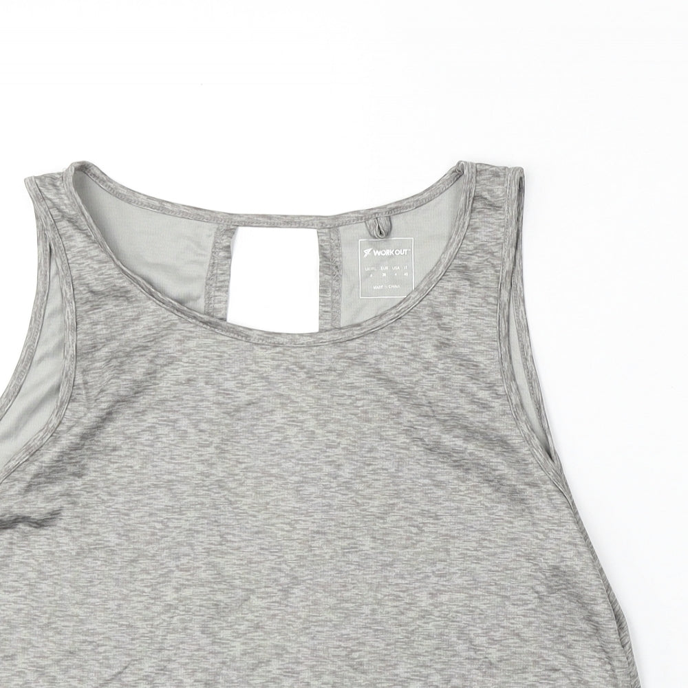 Workout Womens Grey Polyester Basic Tank Size 8 Round Neck