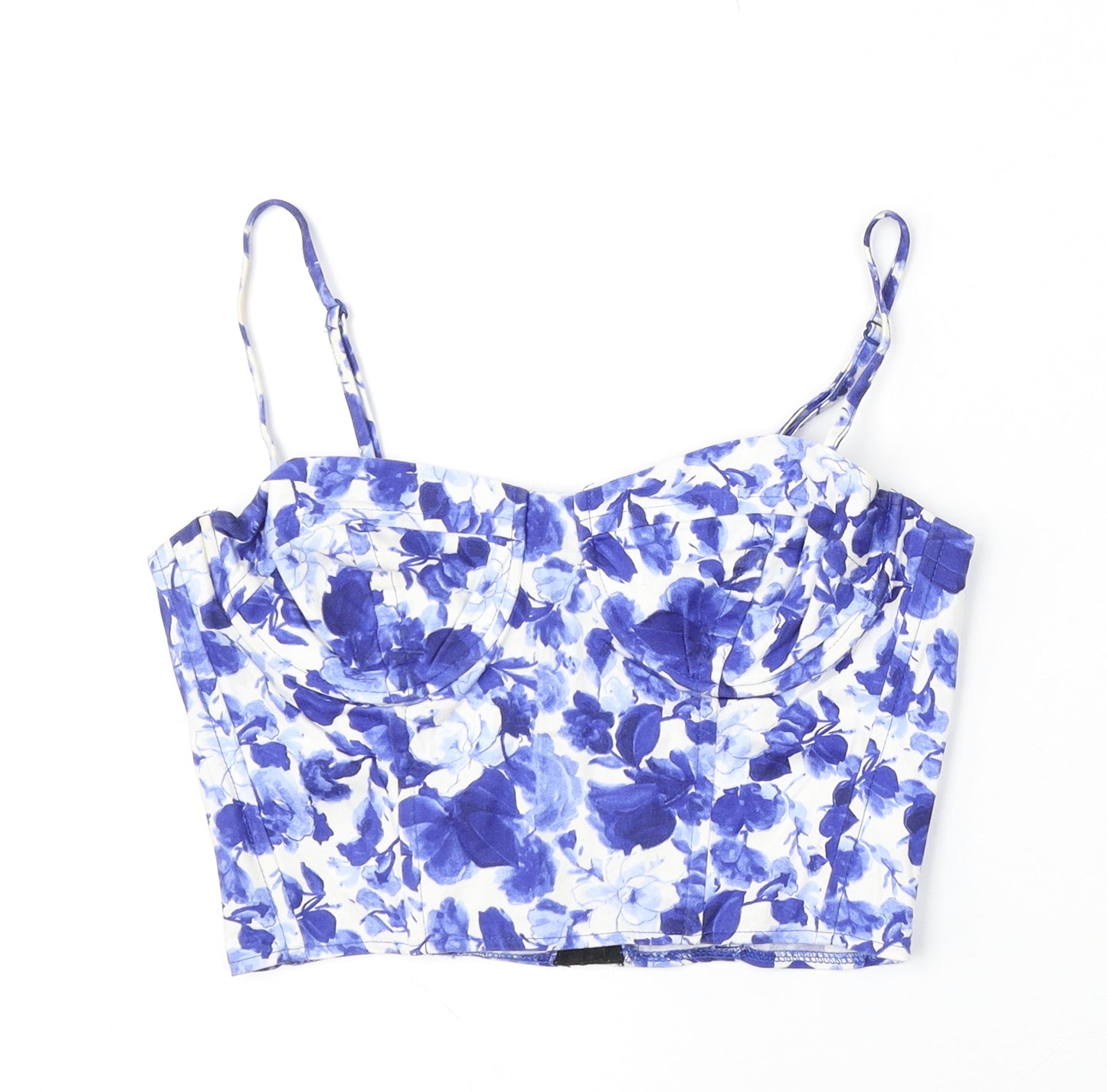 Topshop Womens Blue Floral Polyester Cropped Tank Size 10 Square Neck