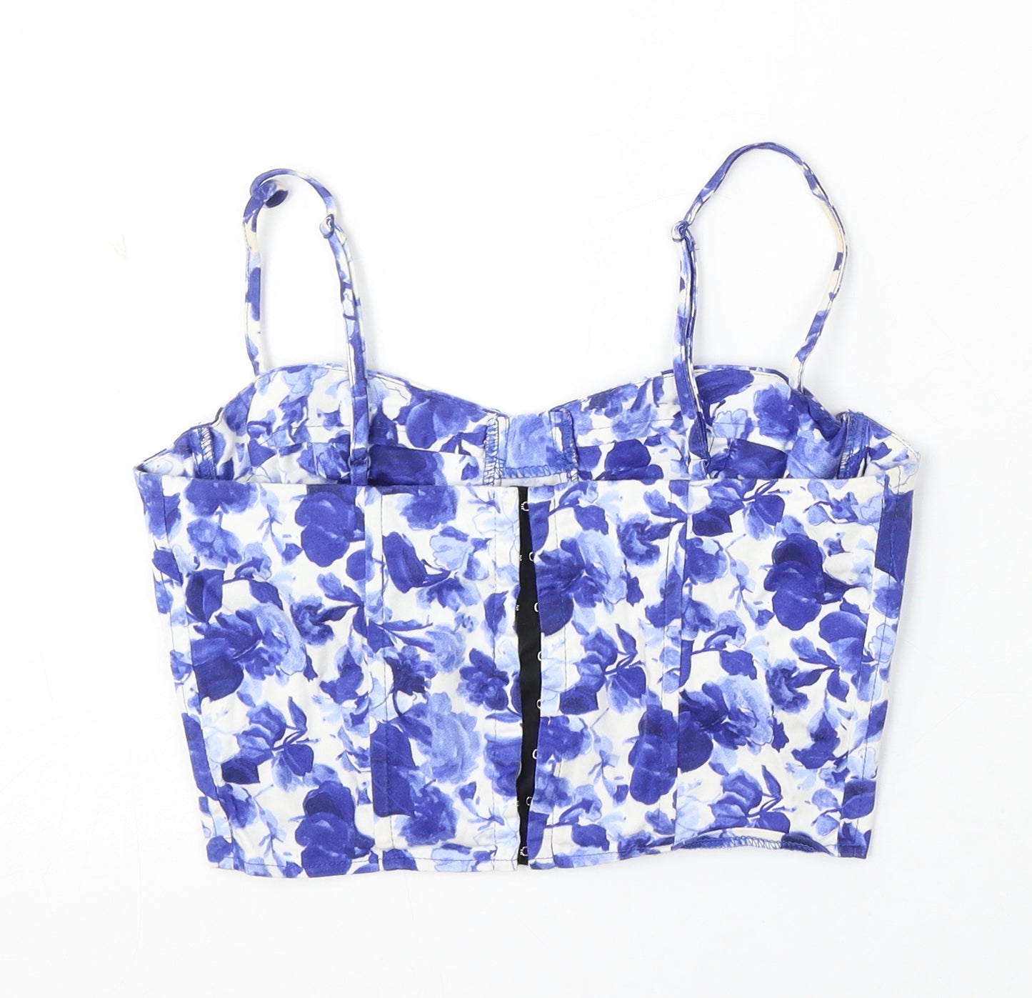 Topshop Womens Blue Floral Polyester Cropped Tank Size 10 Square Neck