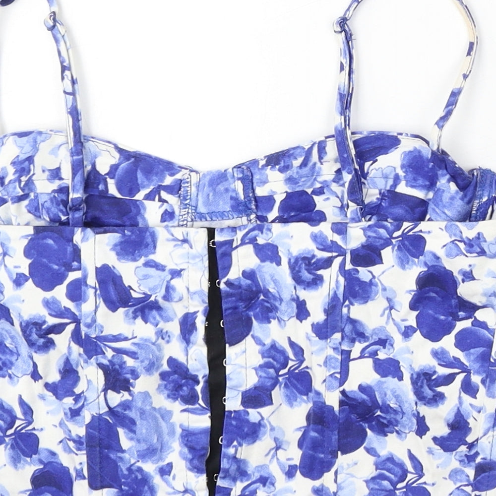 Topshop Womens Blue Floral Polyester Cropped Tank Size 10 Square Neck