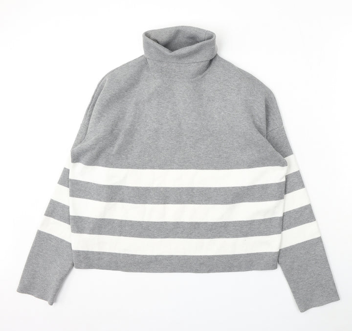 New Look Womens Grey Striped Viscose Pullover Sweatshirt Size M