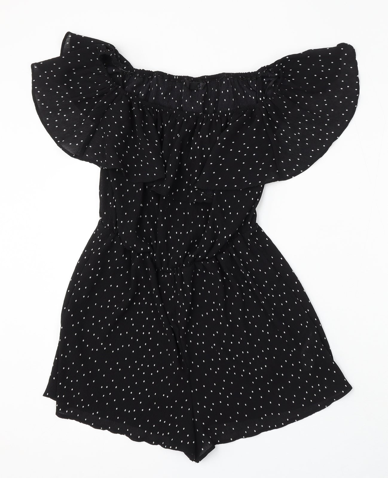 Topshop Womens Black Polka Dot Polyester Playsuit One-Piece Size 8 Button