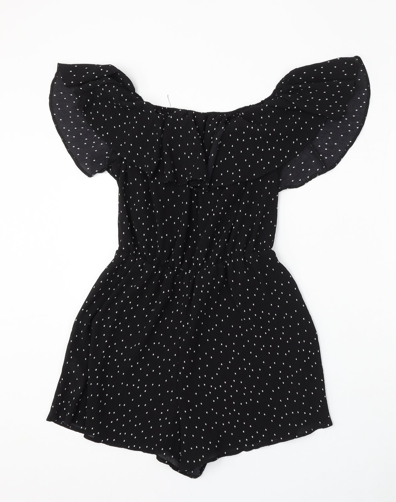 Topshop Womens Black Polka Dot Polyester Playsuit One-Piece Size 8 Button
