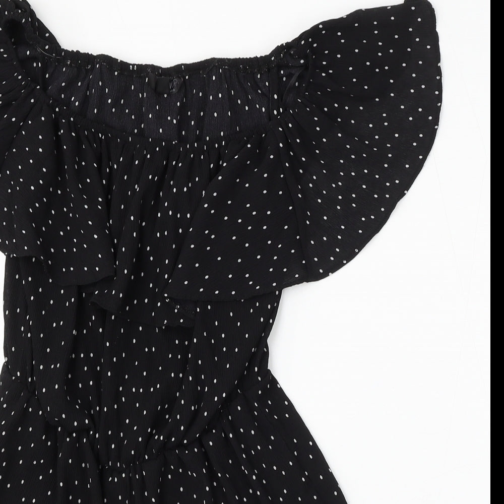 Topshop Womens Black Polka Dot Polyester Playsuit One-Piece Size 8 Button