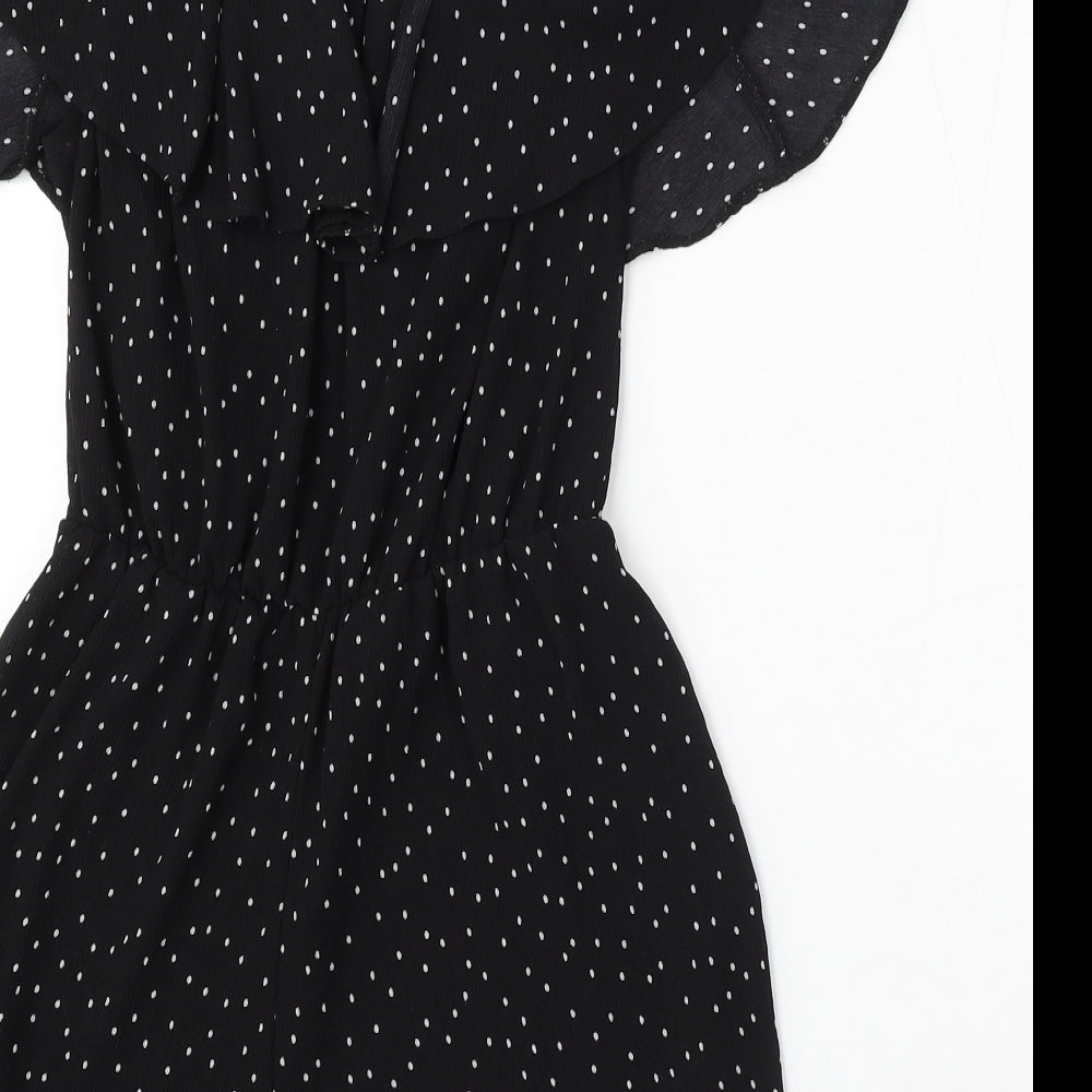 Topshop Womens Black Polka Dot Polyester Playsuit One-Piece Size 8 Button