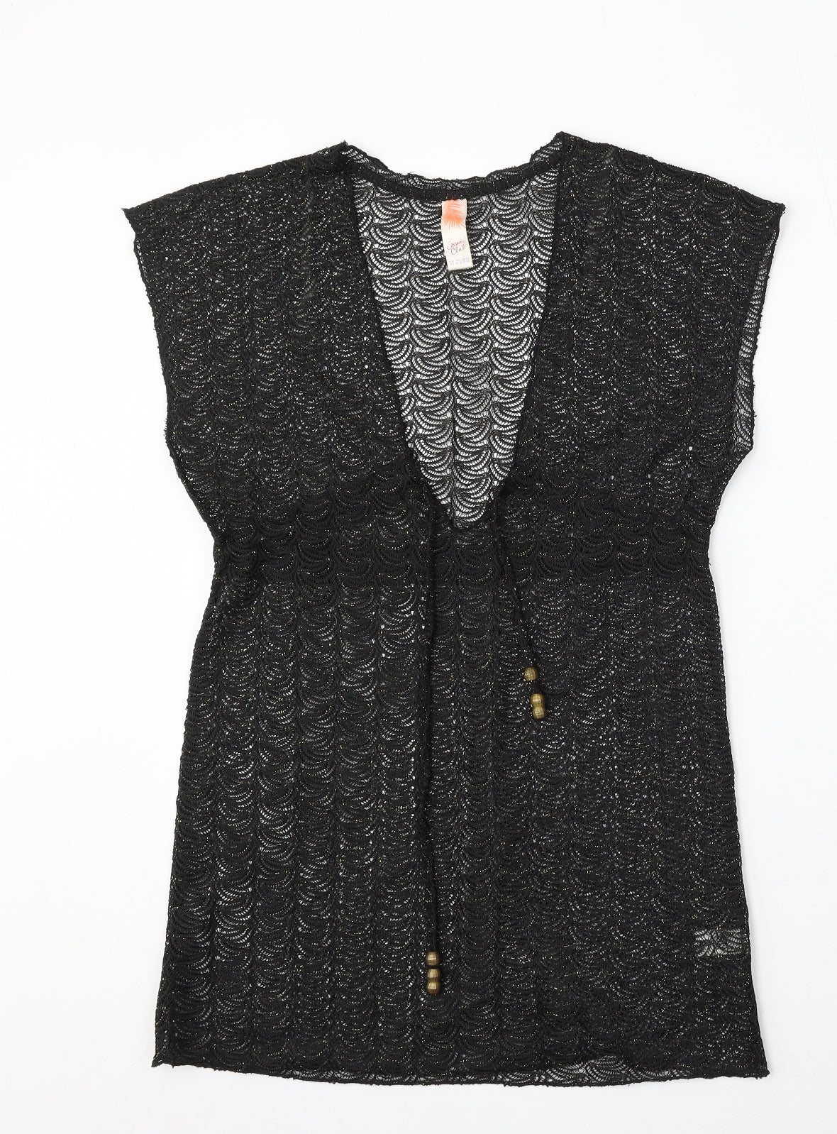 Ocean Club Womens Black Polyester Basic Blouse Size 6 V-Neck