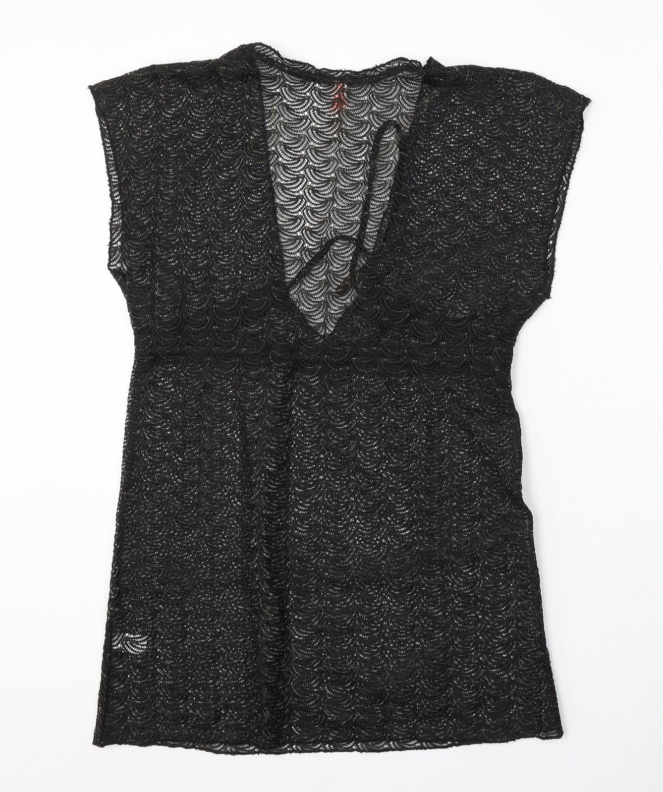 Ocean Club Womens Black Polyester Basic Blouse Size 6 V-Neck
