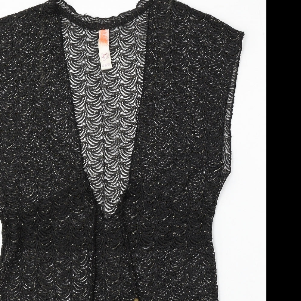 Ocean Club Womens Black Polyester Basic Blouse Size 6 V-Neck