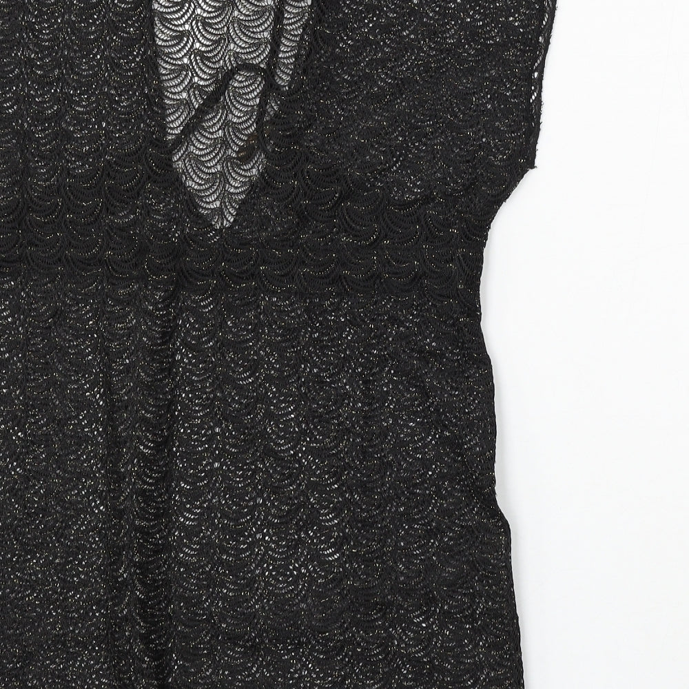 Ocean Club Womens Black Polyester Basic Blouse Size 6 V-Neck