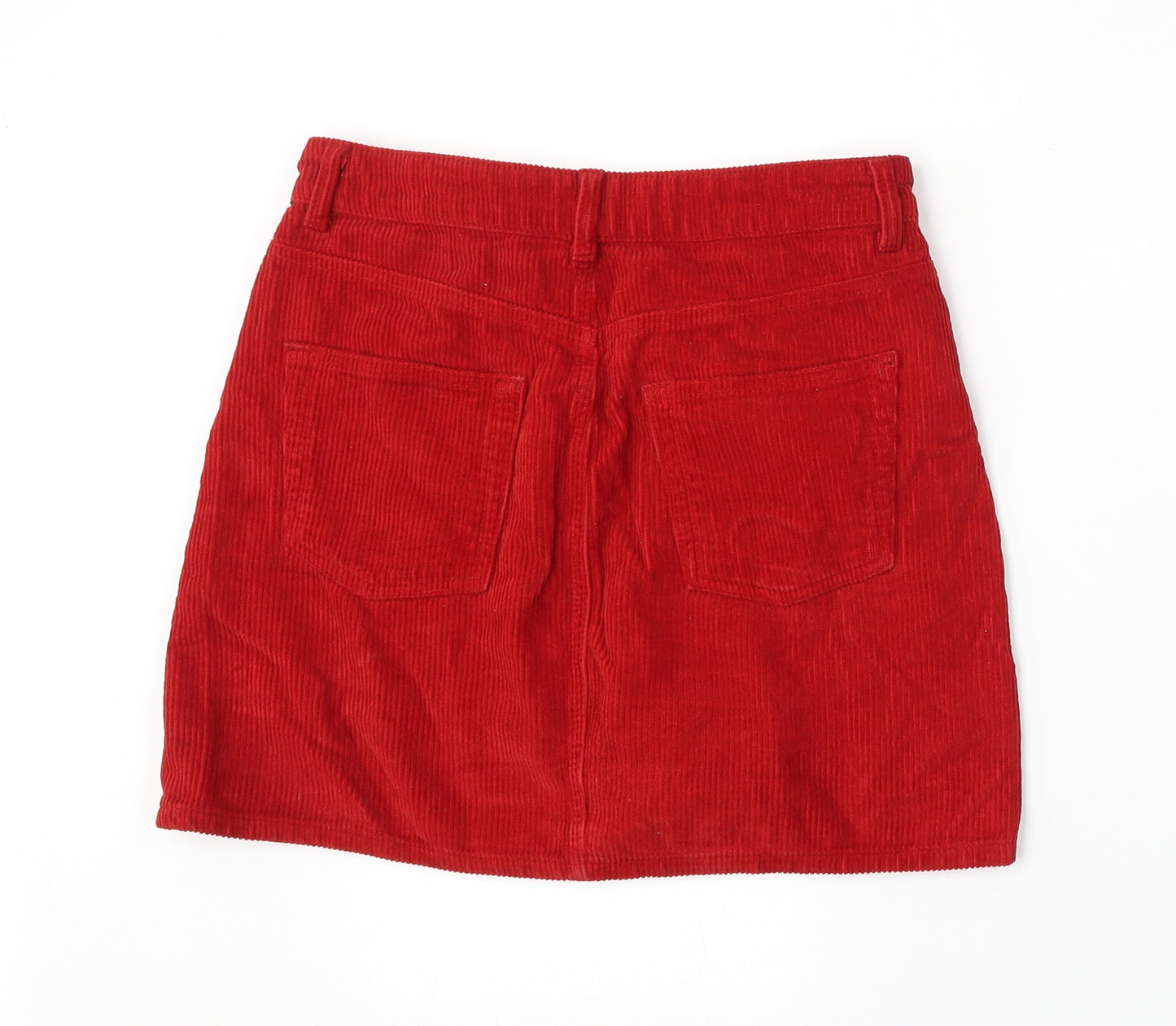 Topshop Womens Red Cotton A-Line Skirt Size 10 Button