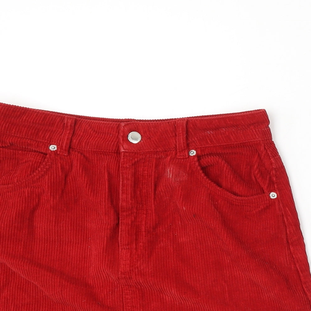 Topshop Womens Red Cotton A-Line Skirt Size 10 Button