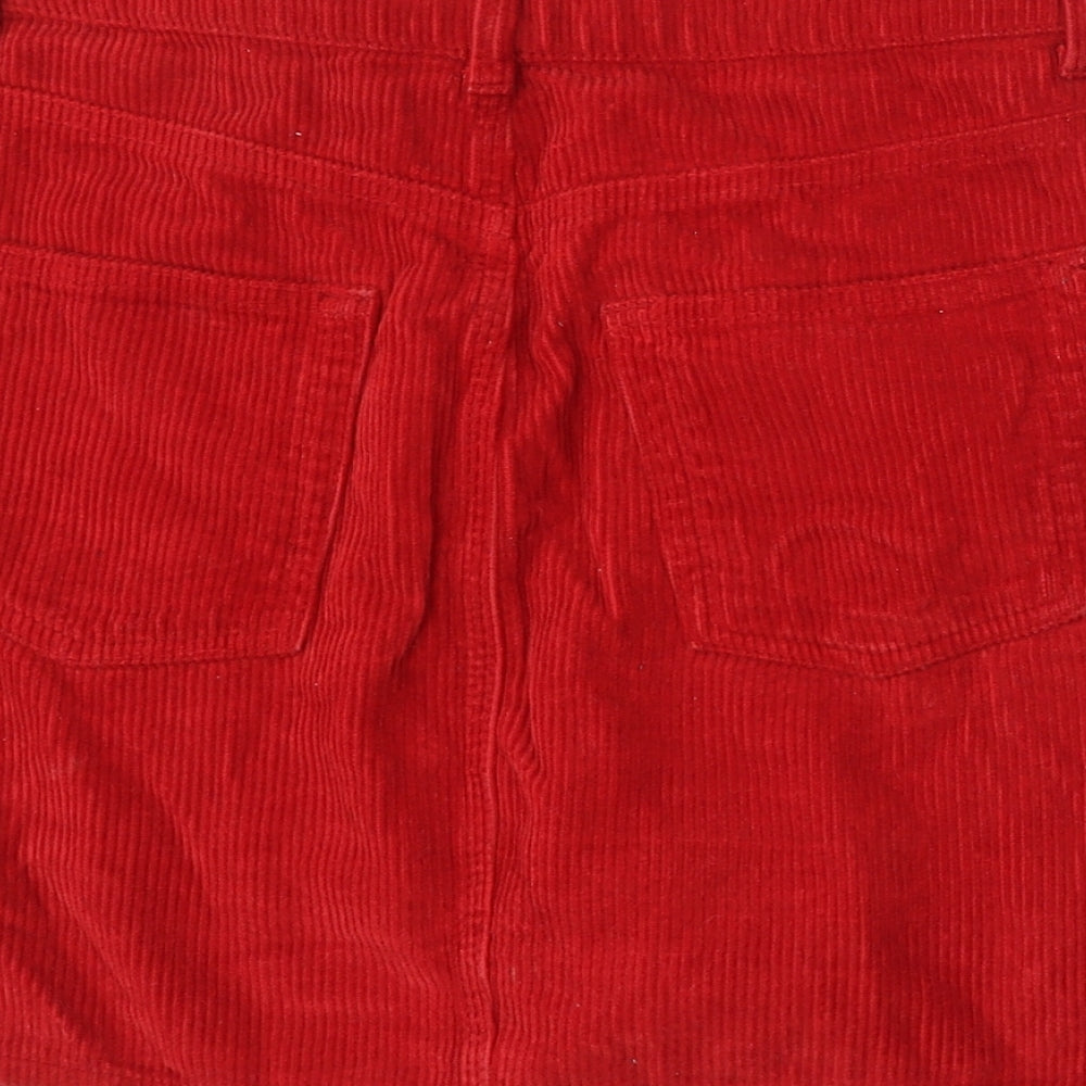 Topshop Womens Red Cotton A-Line Skirt Size 10 Button