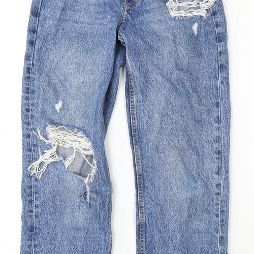 Denim & Co. Womens Blue Cotton Straight Jeans Size 4 L30 in Regular Button