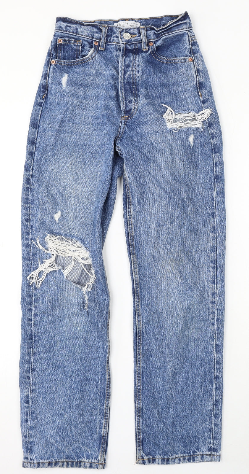 Denim & Co. Womens Blue Cotton Straight Jeans Size 4 L30 in Regular Button