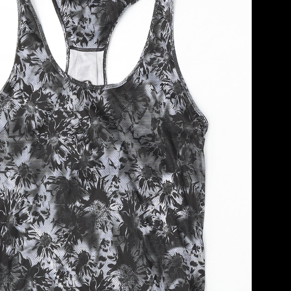 Athletic Works Womens Black Floral Polyester Basic Tank Size S Round Neck
