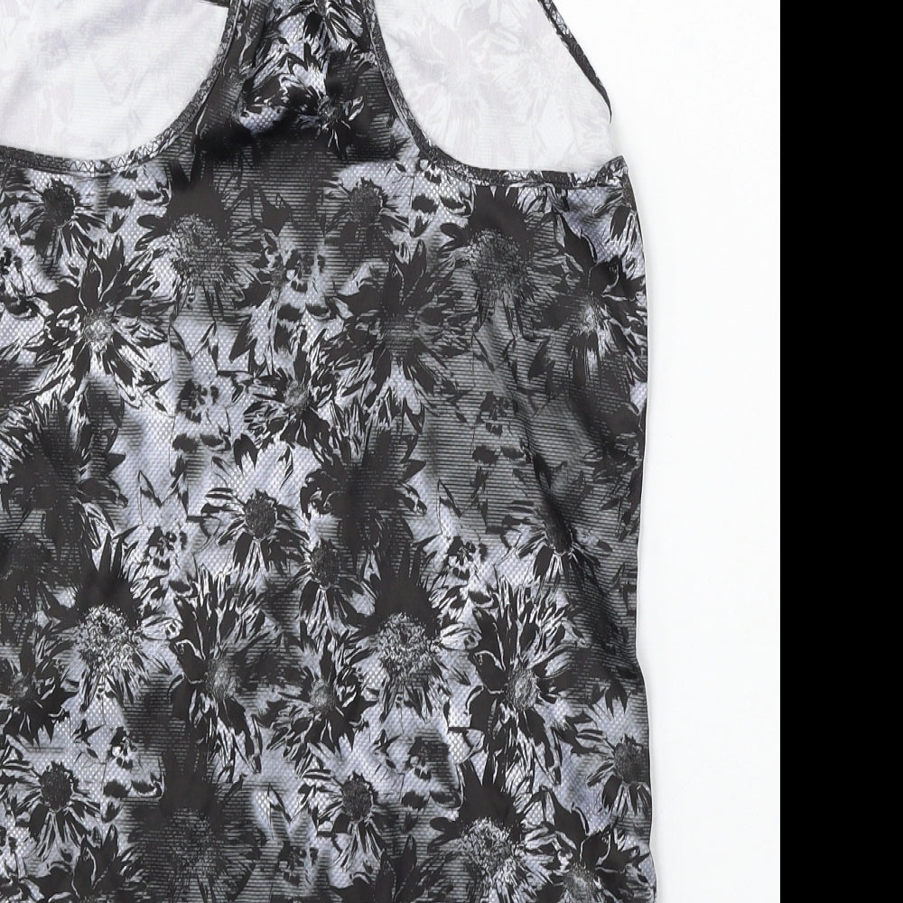 Athletic Works Womens Black Floral Polyester Basic Tank Size S Round Neck