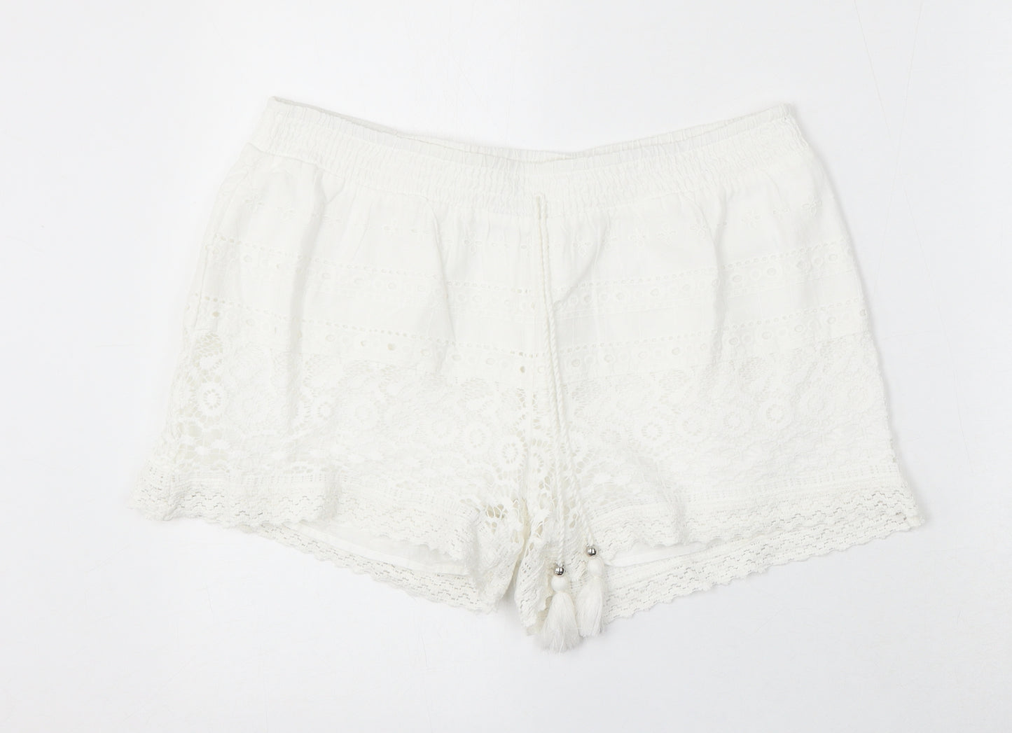 George Womens White Cotton Hot Pants Shorts Size M L3 in Regular Drawstring