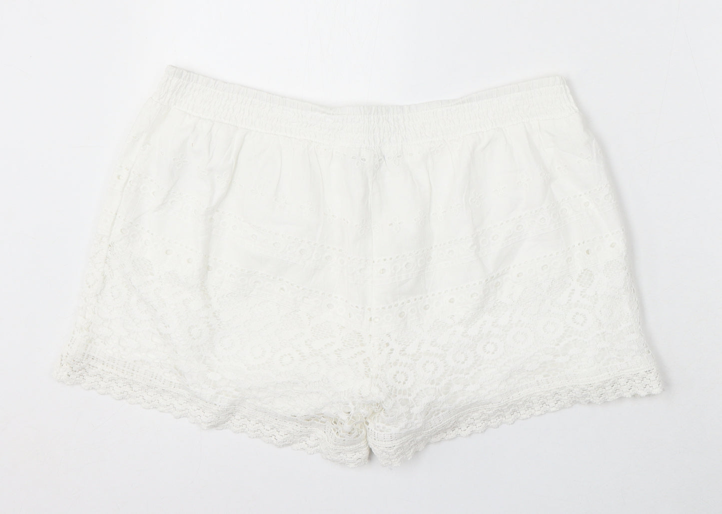George Womens White Cotton Hot Pants Shorts Size M L3 in Regular Drawstring