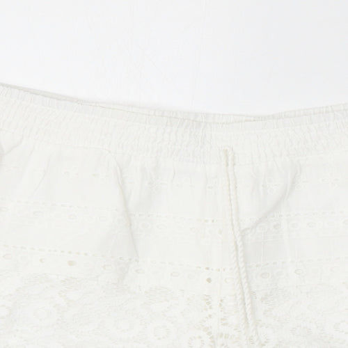 George Womens White Cotton Hot Pants Shorts Size M L3 in Regular Drawstring