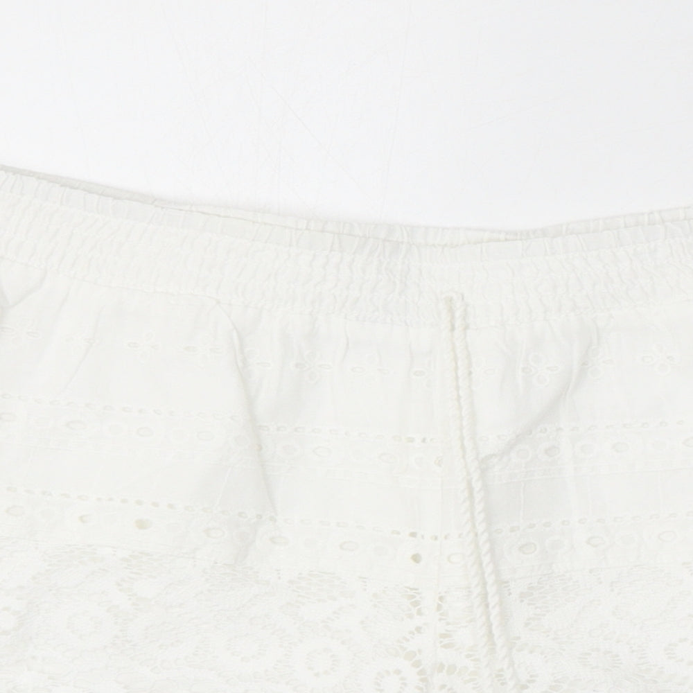 George Womens White Cotton Hot Pants Shorts Size M L3 in Regular Drawstring
