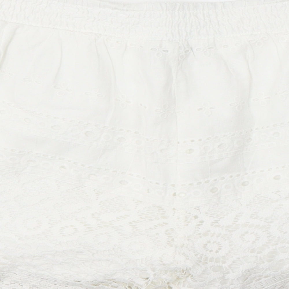 George Womens White Cotton Hot Pants Shorts Size M L3 in Regular Drawstring