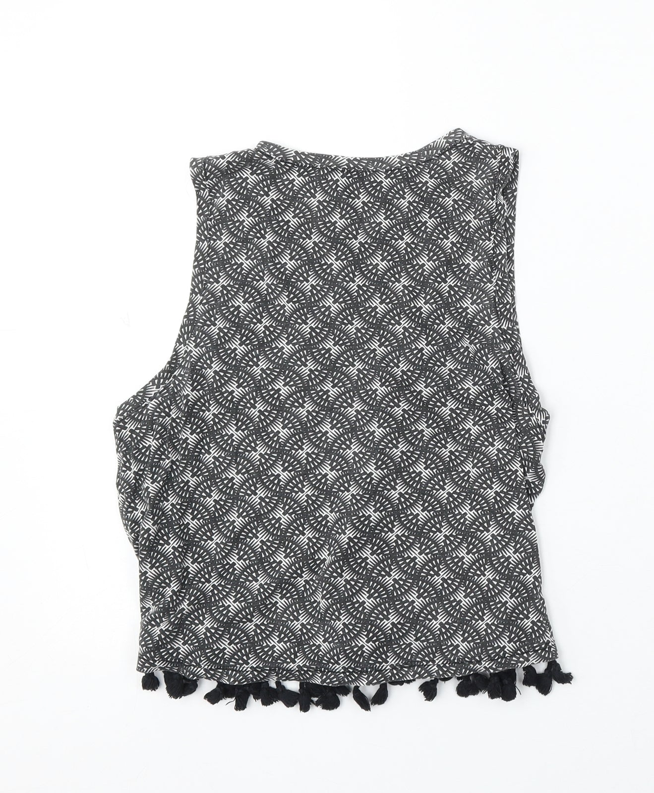 New Look Womens Grey Geometric Cotton Basic Tank Size 10 Round Neck