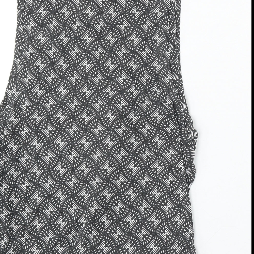 New Look Womens Grey Geometric Cotton Basic Tank Size 10 Round Neck