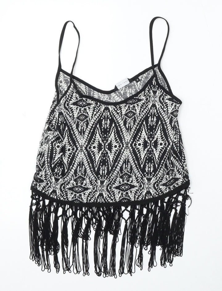 New Look Womens Black Geometric Cotton Basic Tank Size 12 Round Neck