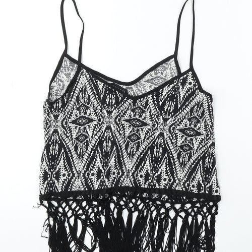New Look Womens Black Geometric Cotton Basic Tank Size 12 Round Neck