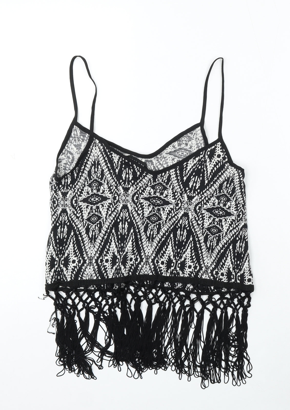 New Look Womens Black Geometric Cotton Basic Tank Size 12 Round Neck