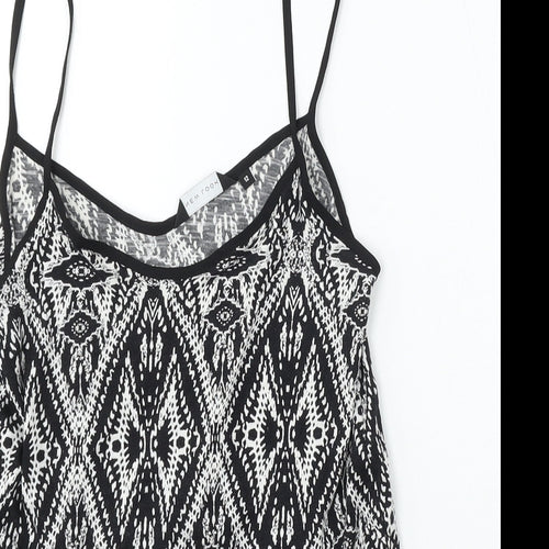 New Look Womens Black Geometric Cotton Basic Tank Size 12 Round Neck