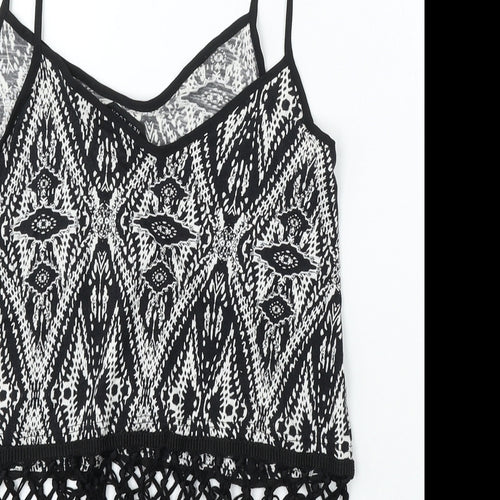 New Look Womens Black Geometric Cotton Basic Tank Size 12 Round Neck